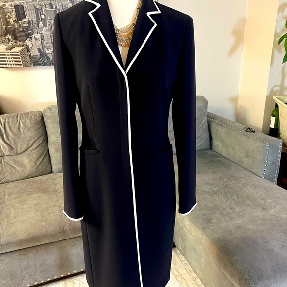 😍💎Ann Taylor Black and White Long Coat with Notched Lapel💎😍 - Picture 1 of 12